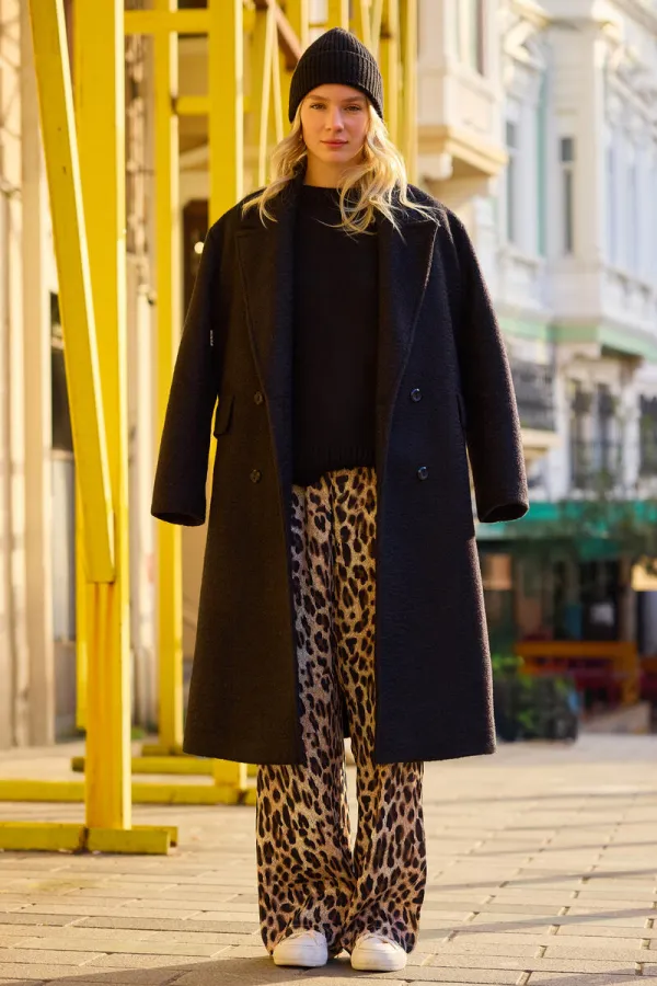 LEOPAR DESENLİ BELİ LASTİKLİ PANTOLON