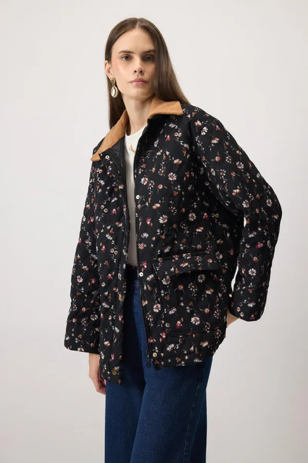 ÇİÇEK DESENLİ GABARDİN CEKET