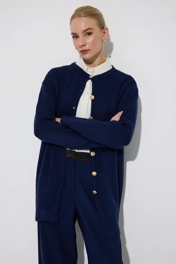 LONG CARDIGAN WITH GOLD BUTTONS