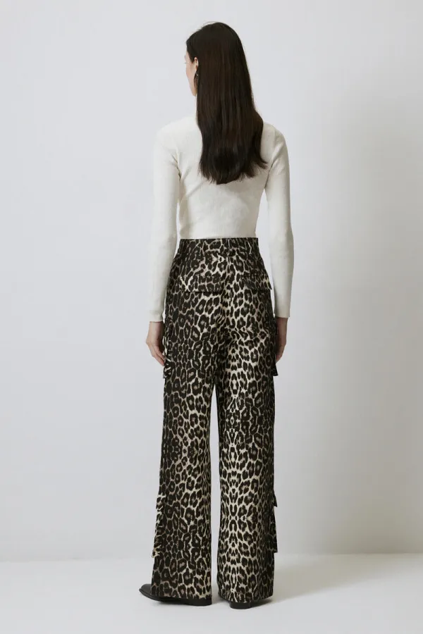 100% COTTON LEOPARD PRINT CARGO PANTS