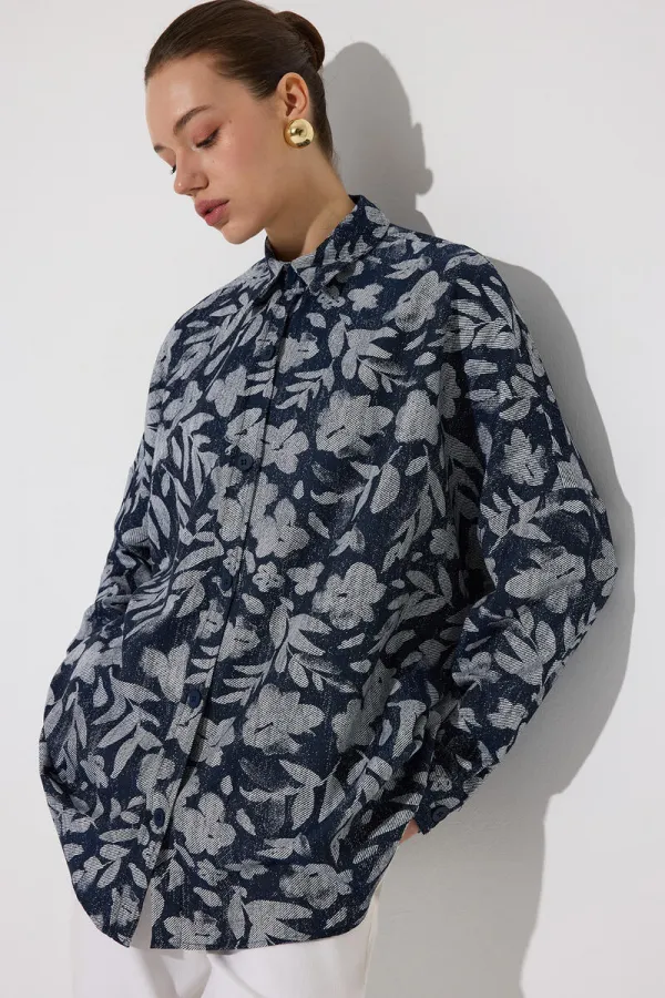 ÇİÇEK DESENLİ OVERSIZE GÖMLEK