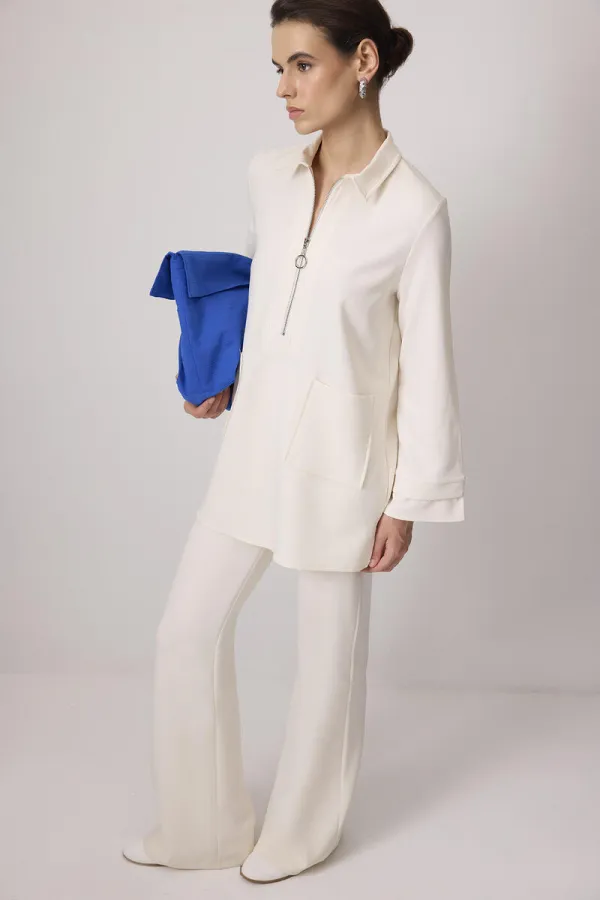 ZIPPED TUNIC AND PANTS CREPE SET