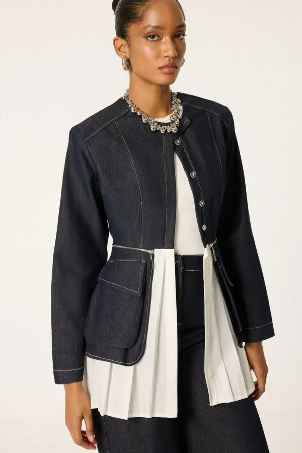 VESTE À PLIS, PANTALON, ENSEMBLE EN JEAN