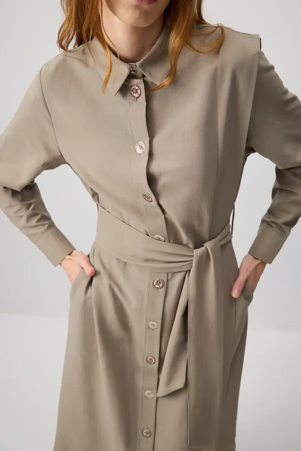 KUŞAKLI POPLİN GÖMLEK ELBİSE