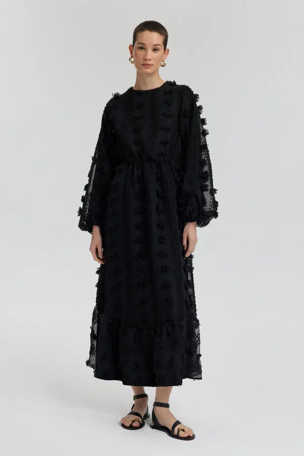 CHIFFON DRESS WITH GATHERED WAIST