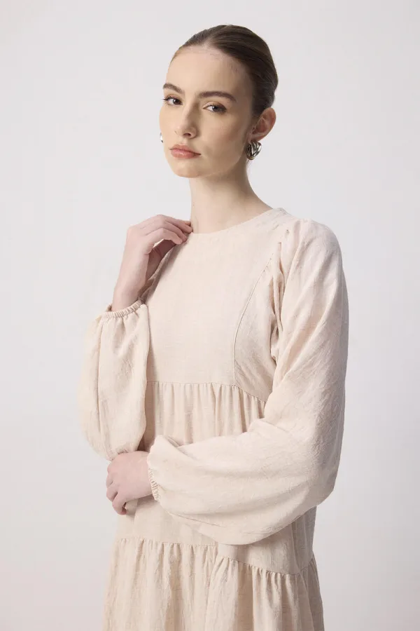 %100 KETEN BÜZGÜLÜ ELBİSE