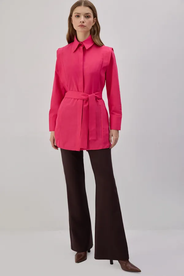 KUŞAKLI POPLİN GÖMLEK