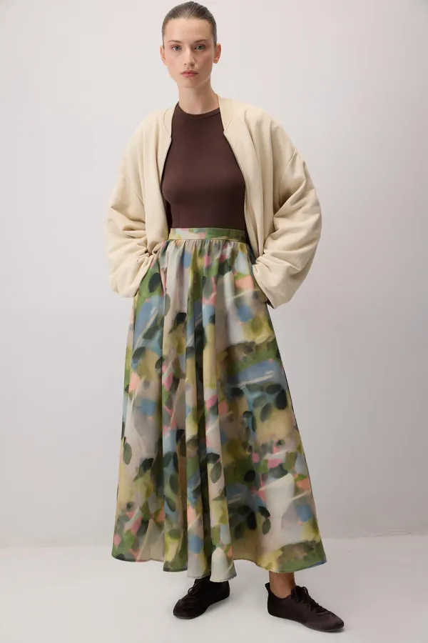 PATTERNED SATIN SKIRT PATTERNED SATIN SKIRT