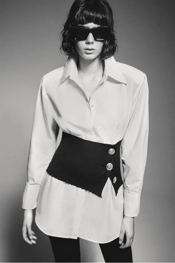 PADDED CORSET DETAIL POPLIN SHIRT