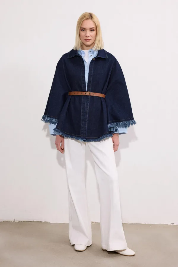 KEMER DETAYLI DENİM PANÇO