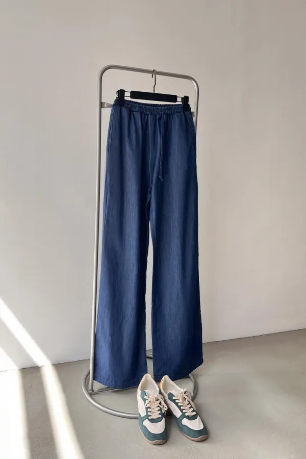 PANTALON À JAMBES LARGES EFFET DENIM