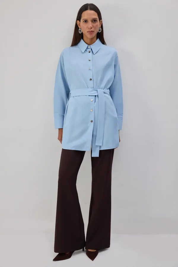 BELTED POPLIN SHIRT