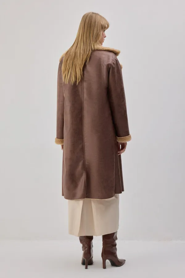 KÜRK DETAYLI DERİ KABAN