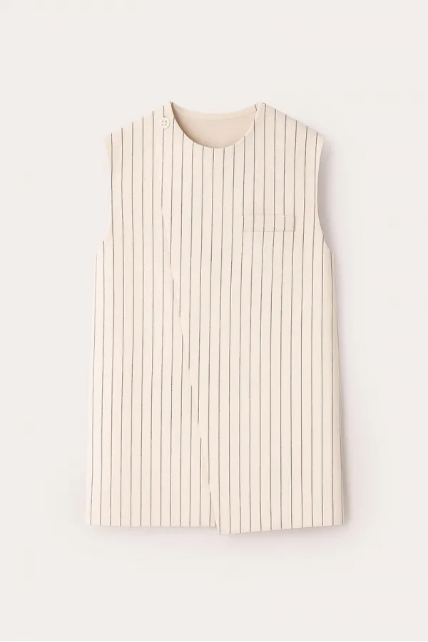 KETEN DOKULU ÇİZGİLİ YELEK