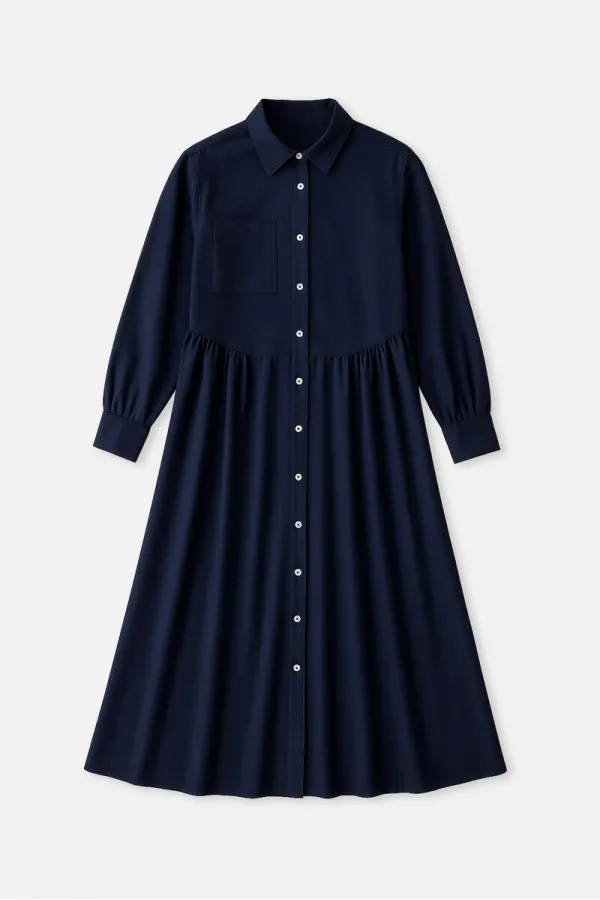 KETEN DOKULU SEDEF DÜĞMELİ ELBİSE