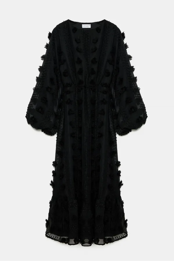 CHIFFON DRESS WITH GATHERED WAIST