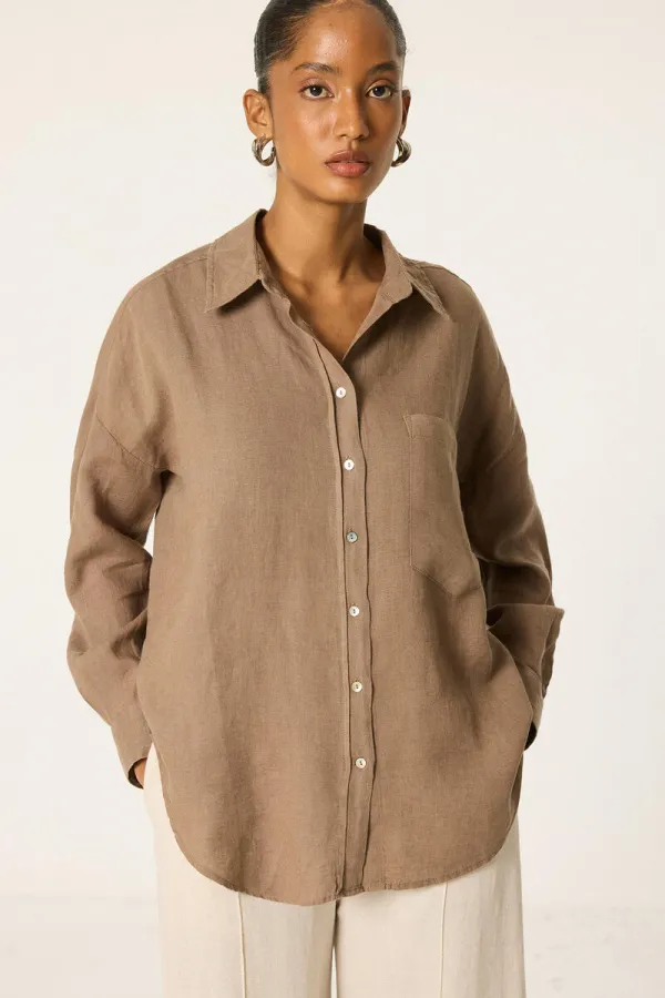 OVERSIZE LINEN SHIRT WITH POCKET DETAIL