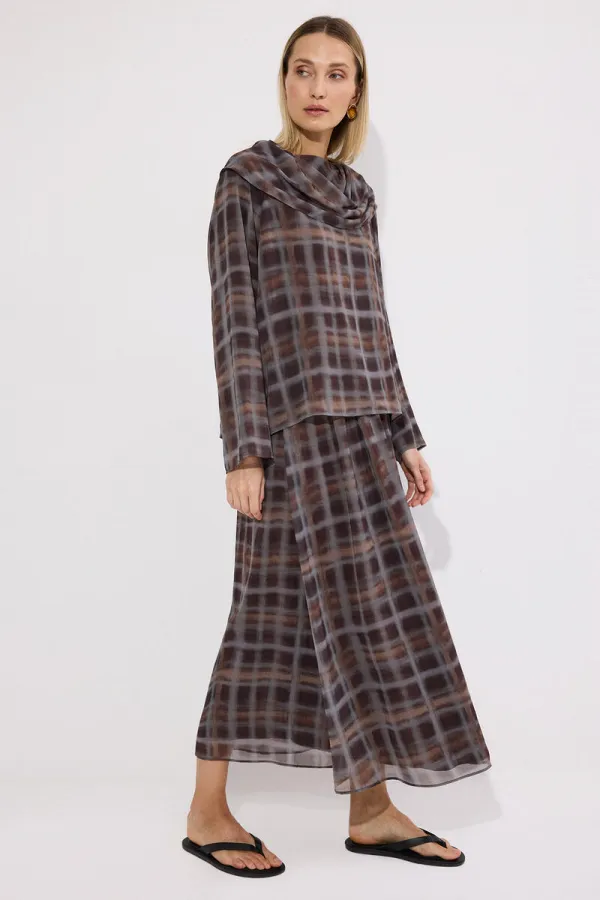 Ensemble 2 pièces en mousseline à carreaux avec col châle