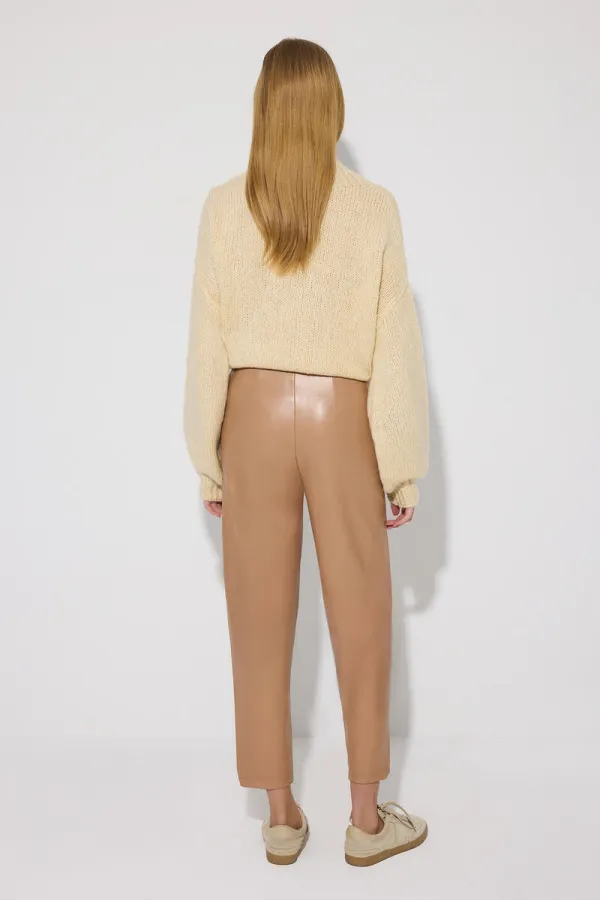 PENSLİ YÜKSEK BEL VEGAN DERİ PANTOLON