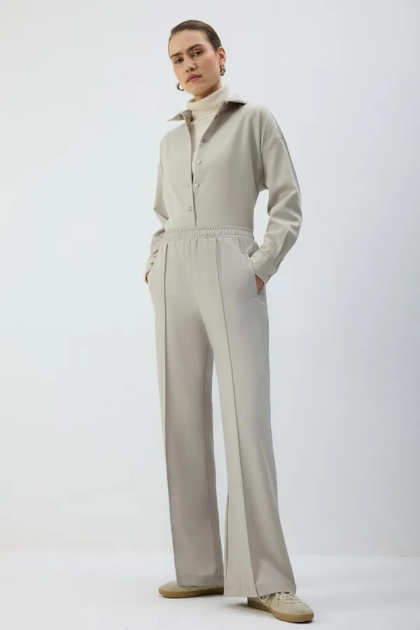 RIBBED PANTS WITH ELASTIC WAISTBAND RIBBED PANTS WITH ELASTIC WAISTBAND