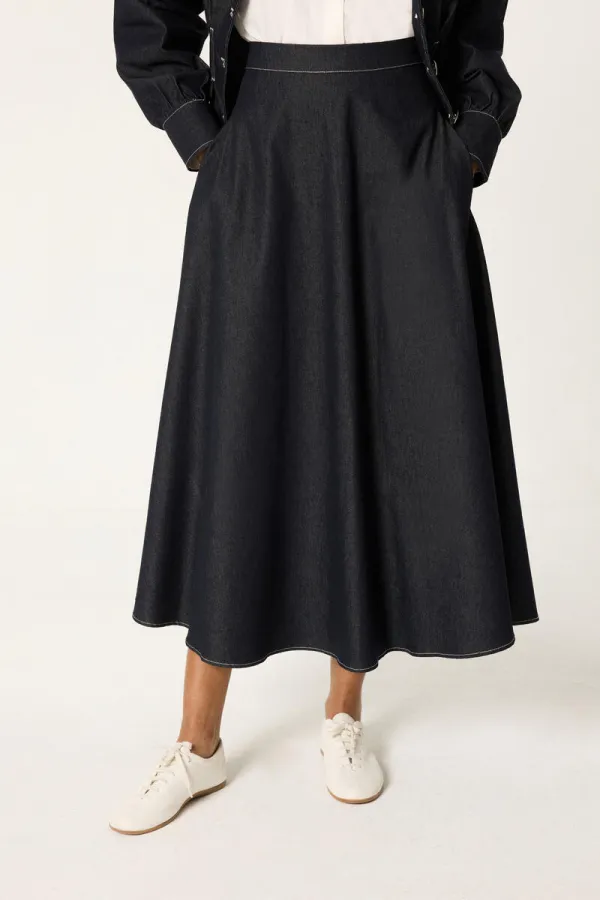 DENİM PİLELİ CEKET ETEK TAKIM