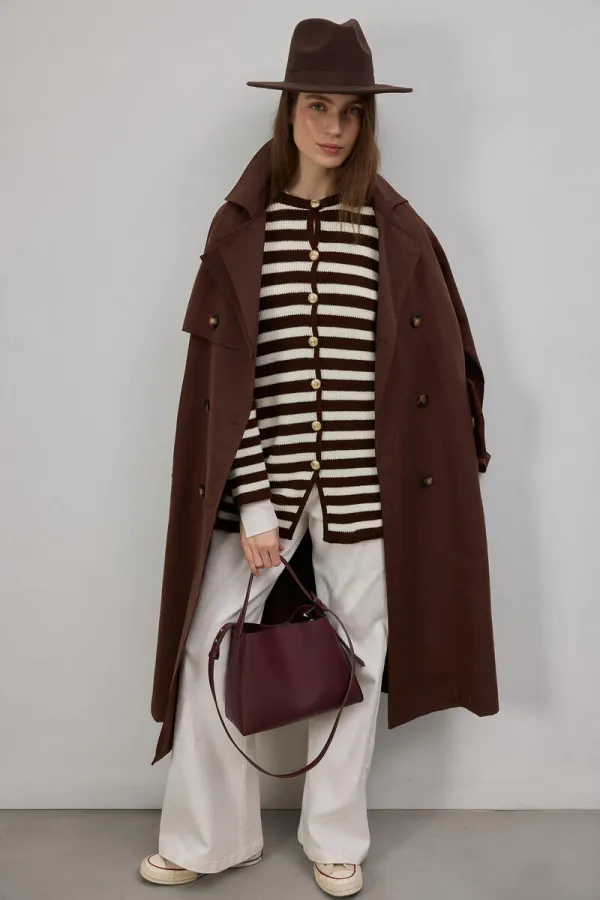 GOLD BUTTONED STRIPED LONG CARDIGAN