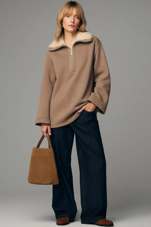 FUR-COLLARED SWEATSHIRT