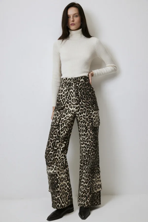 100% COTTON LEOPARD PRINT CARGO PANTS