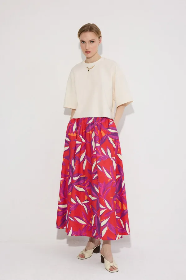 BELİ LASTİKLİ DESENLİ ETEK