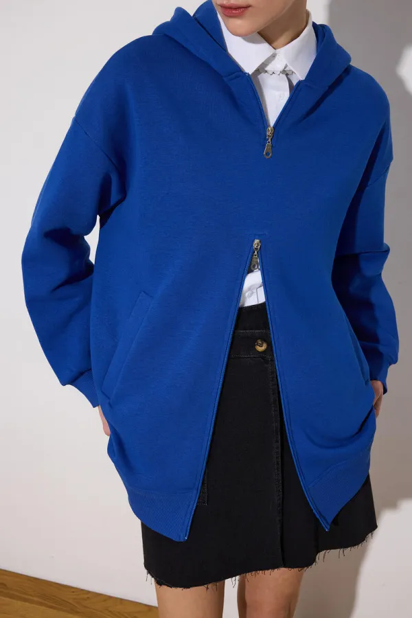 FERMUAR DETAYLI KAPÜŞONLU SWEATSHIRT