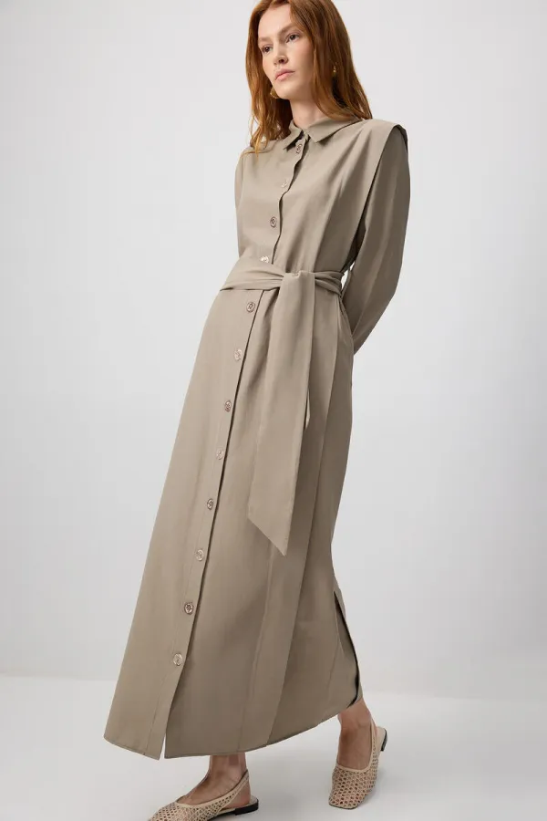 KUŞAKLI POPLİN GÖMLEK ELBİSE