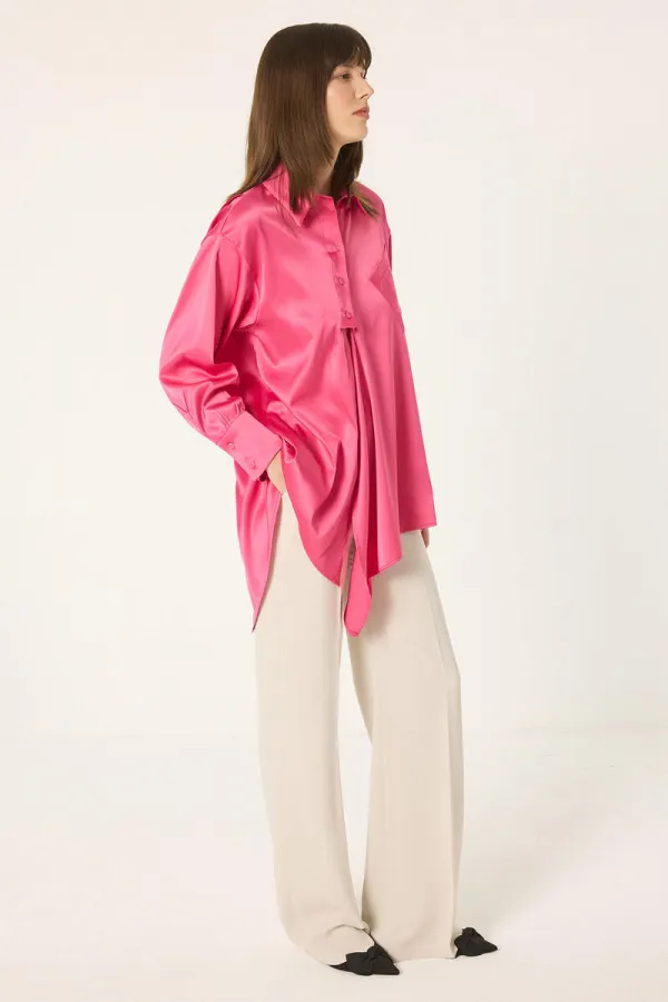 ASYMMETRICAL SATIN SHIRT