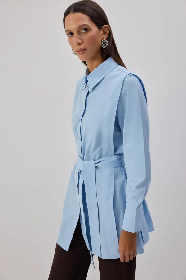 BELTED POPLIN SHIRT
