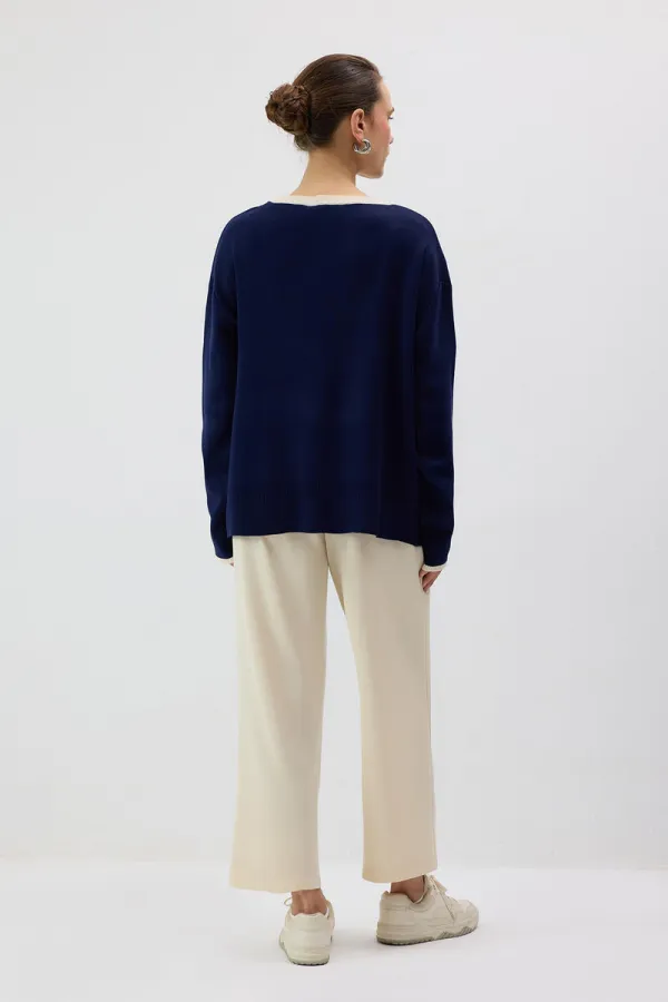 KONTRAST YAKA TRİKO KAZAK