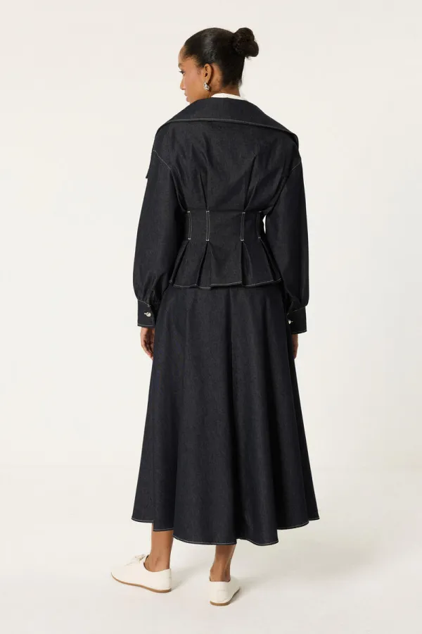 DENİM PİLELİ CEKET ETEK TAKIM