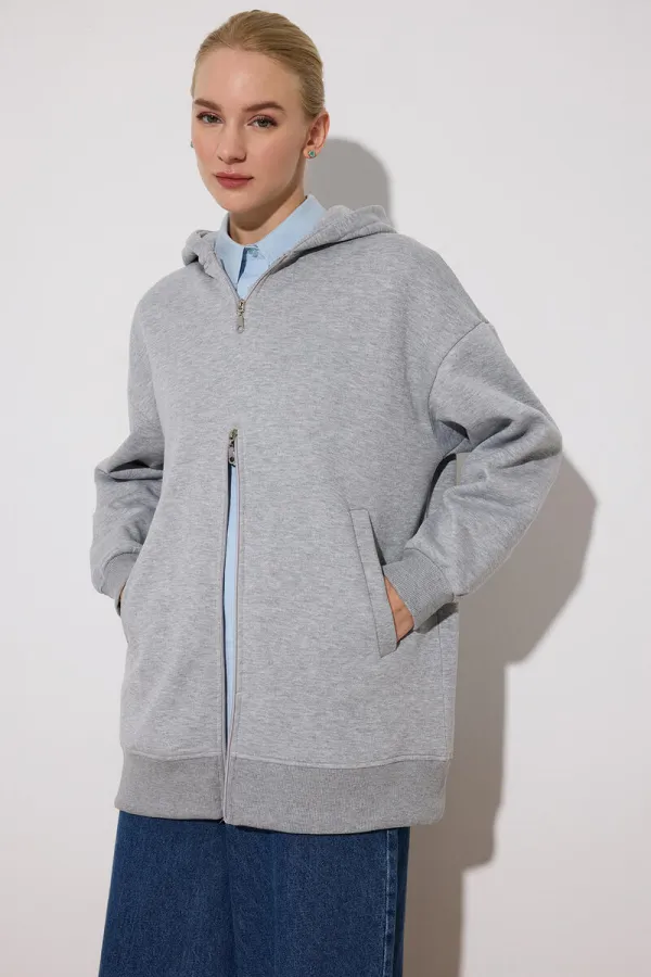 FERMUAR DETAYLI KAPÜŞONLU SWEATSHIRT