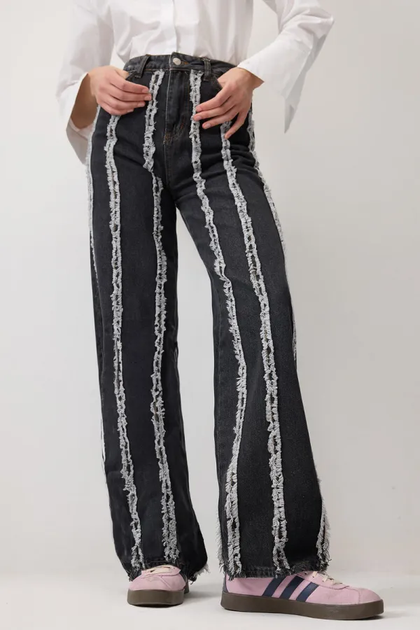 PÜSKÜLLÜ PARÇALI DENIM PANTOLON