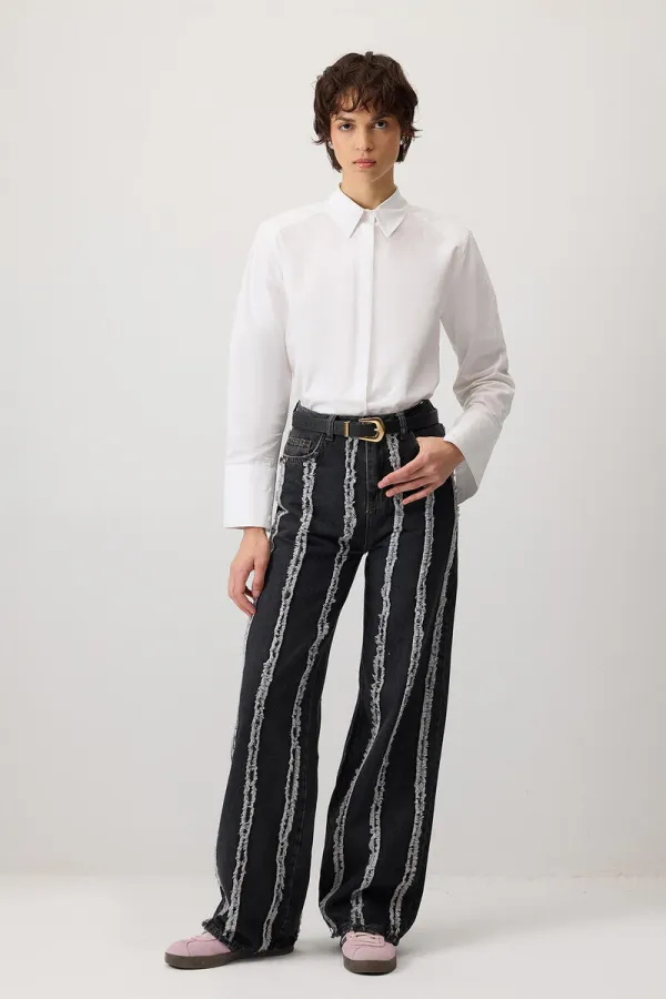 PÜSKÜLLÜ PARÇALI DENIM PANTOLON