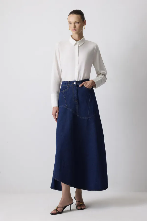 JUPE EN JEAN À COUPE ASYMÉTRIQUE
