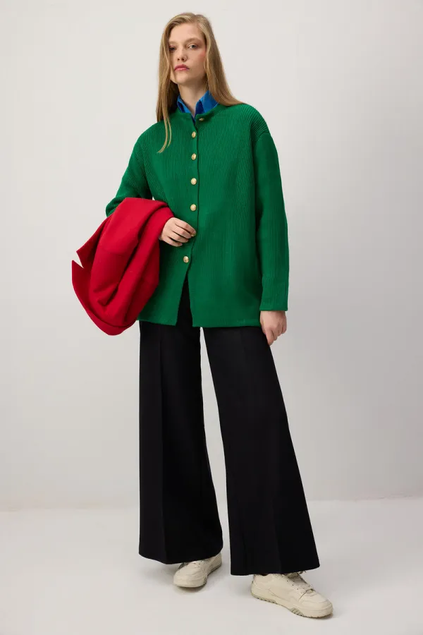 LONG CARDIGAN À BOUTONS DORÉS