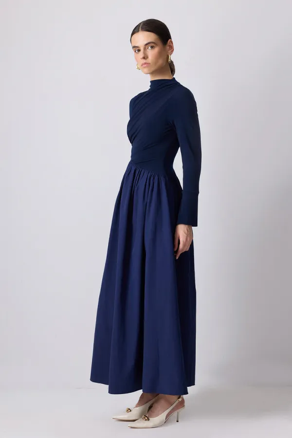 DRAPE DETAYLI ASİMETRİK ELBİSE