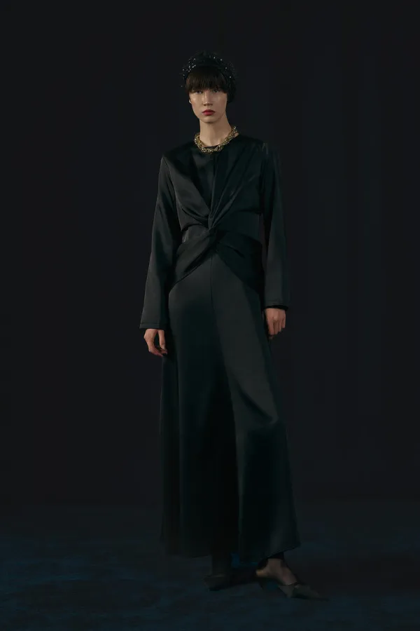 DRAPELİ SATEN ELBİSE