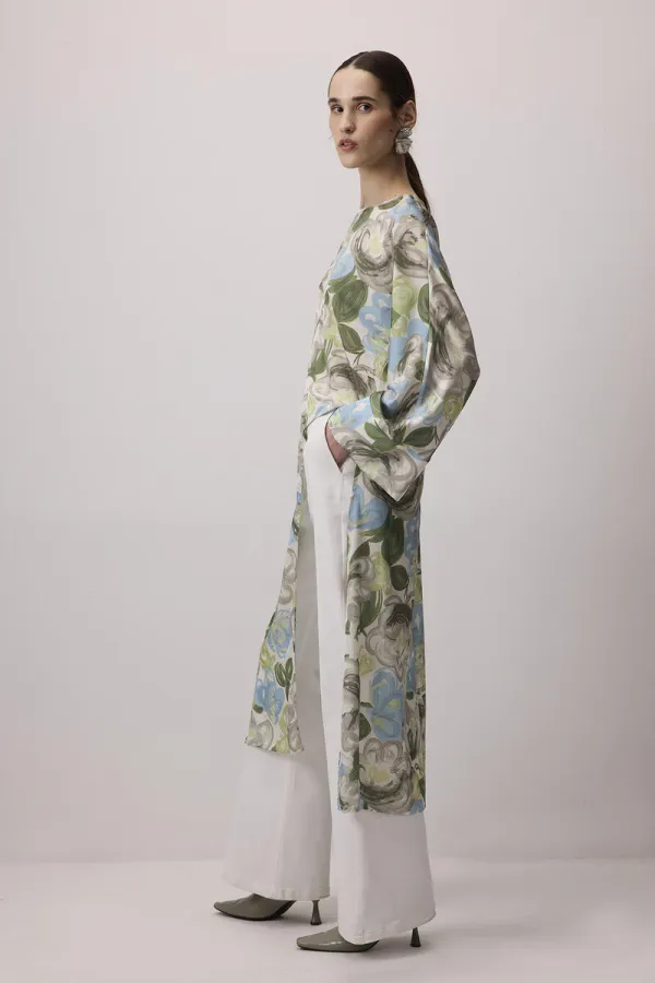 LONG SATIN TUNIC WITH FRONT SLIT