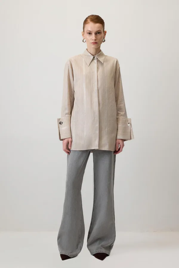 GLITTER STRIPED VISCOSE SHIRT GLITTER STRIPED VISCOSE SHIRT