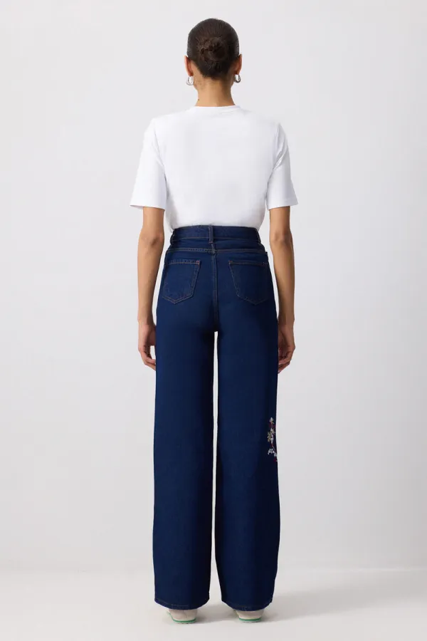 NAKIŞLI DENİM PANTOLON