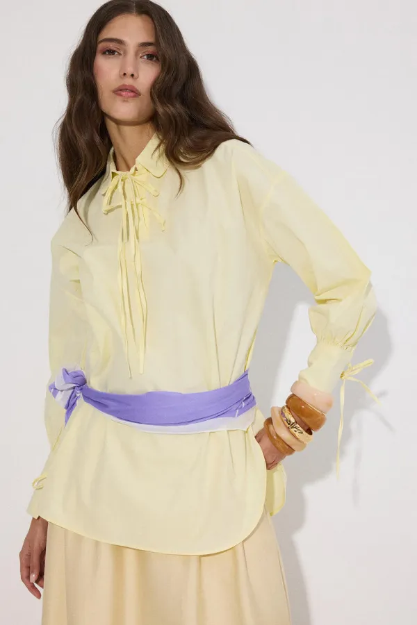 100% COTTON PIPED SHIRT COLLAR TUNIC