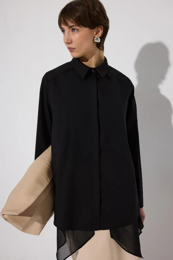 CHEMISE EN POPLIN AVEC DÉTAILS EN CHIFFON