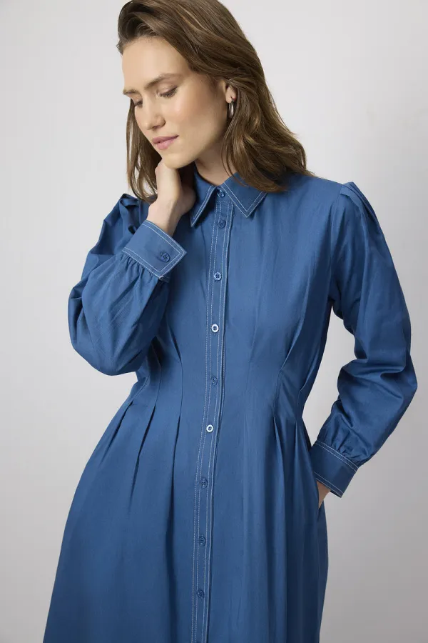 100% COTTON CONTRAST STITCHED SHIRT DRESS 100% COTTON CONTRAST STITCHED SHIRT DRESS