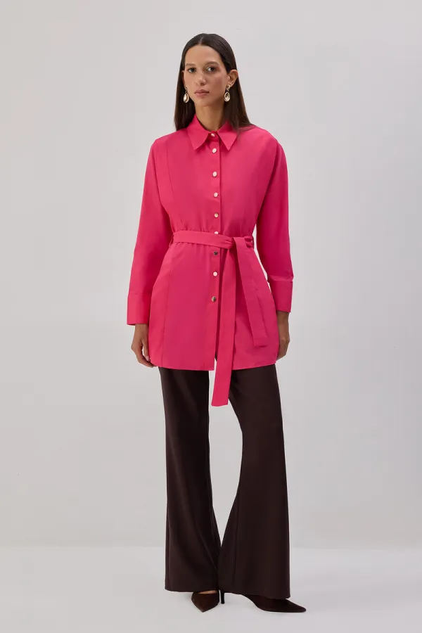 BELTED POPLIN SHIRT
