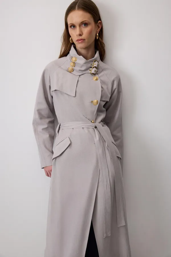 DOUBLE-BREASTED LINEN TRENCH COAT WITH GOLD BUTTONS DOUBLE-BREASTED LINEN TRENCH COAT WITH GOLD BUTTONS